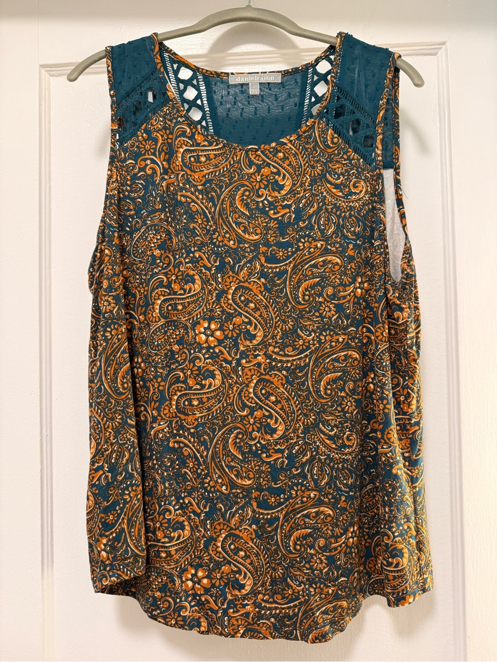 Daniel Rainn Teal Paisley Tank with Mustard Accents